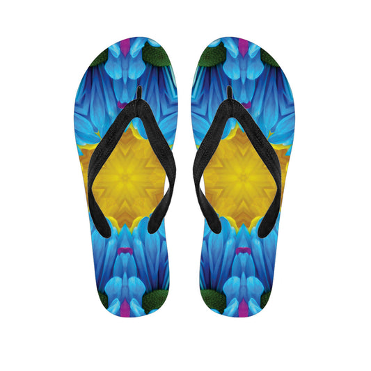 Blue and Pink Floral Hawaiian Flip Flops: Embrace the Island Vibes - 1