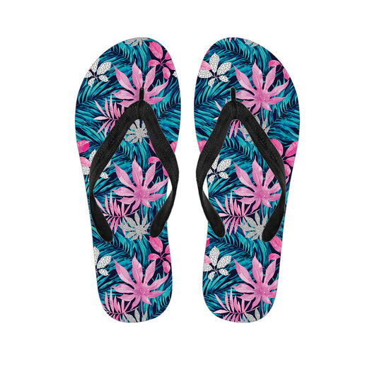 Blue and Pink Watercolor Hawaiian Print Flip Flops: The Perfect Addition to Your Hawaiian Outfit - 1