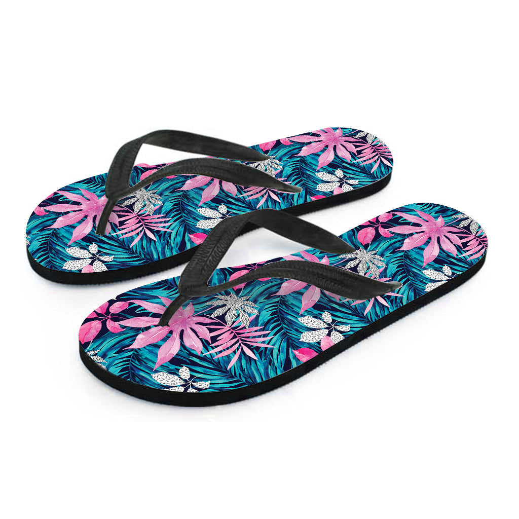 Blue and Pink Watercolor Hawaiian Print Flip Flops: The Perfect Addition to Your Hawaiian Outfit - 2