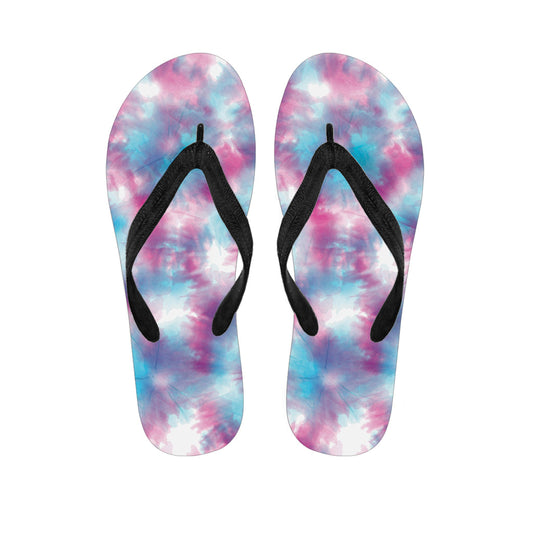 Blue and Purple Shibori Tie-Dye Print Flip Flops: The Perfect Hippie Footwear - 1