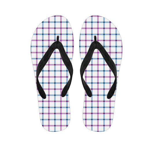Blue and Purple Tattersall Hawaiian Print Flip Flops - 1