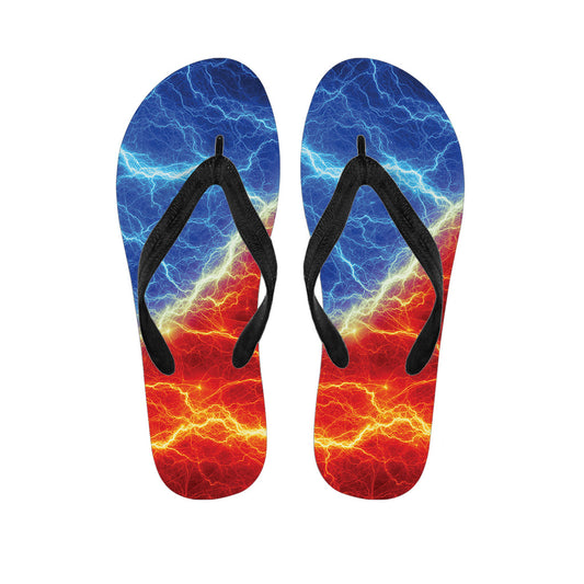 Blue and Red Lightning Print Hawaiian Flip Flops - 1