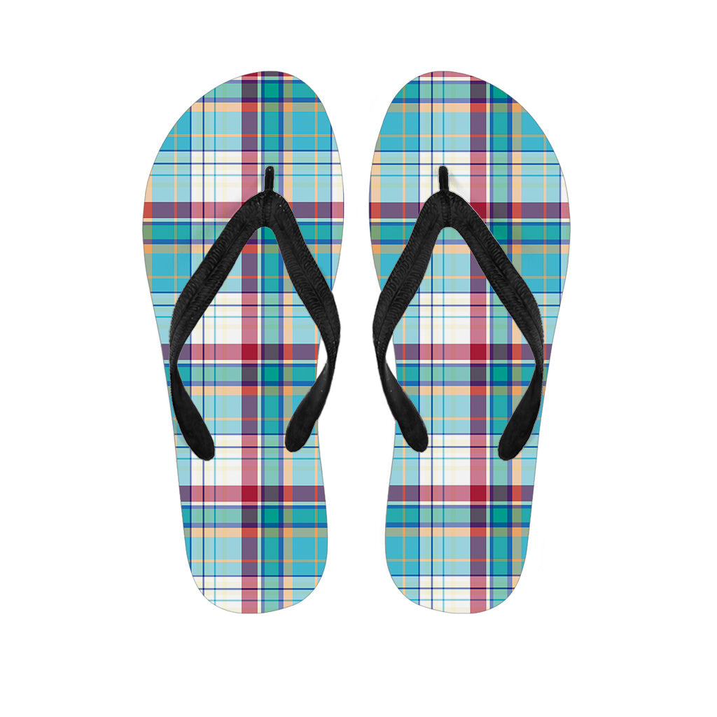Blue and Red Madras Pattern Hawaiian Flip Flops: The Perfect Touch to Your Hawaiian Outfit - 1