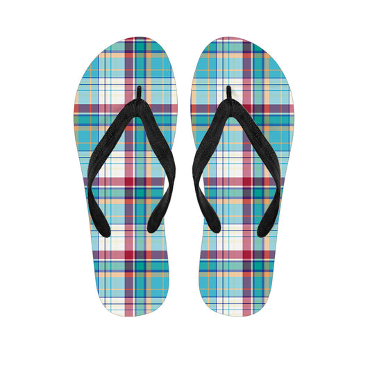 Blue and Red Madras Pattern Hawaiian Flip Flops: The Perfect Touch to Your Hawaiian Outfit - 1