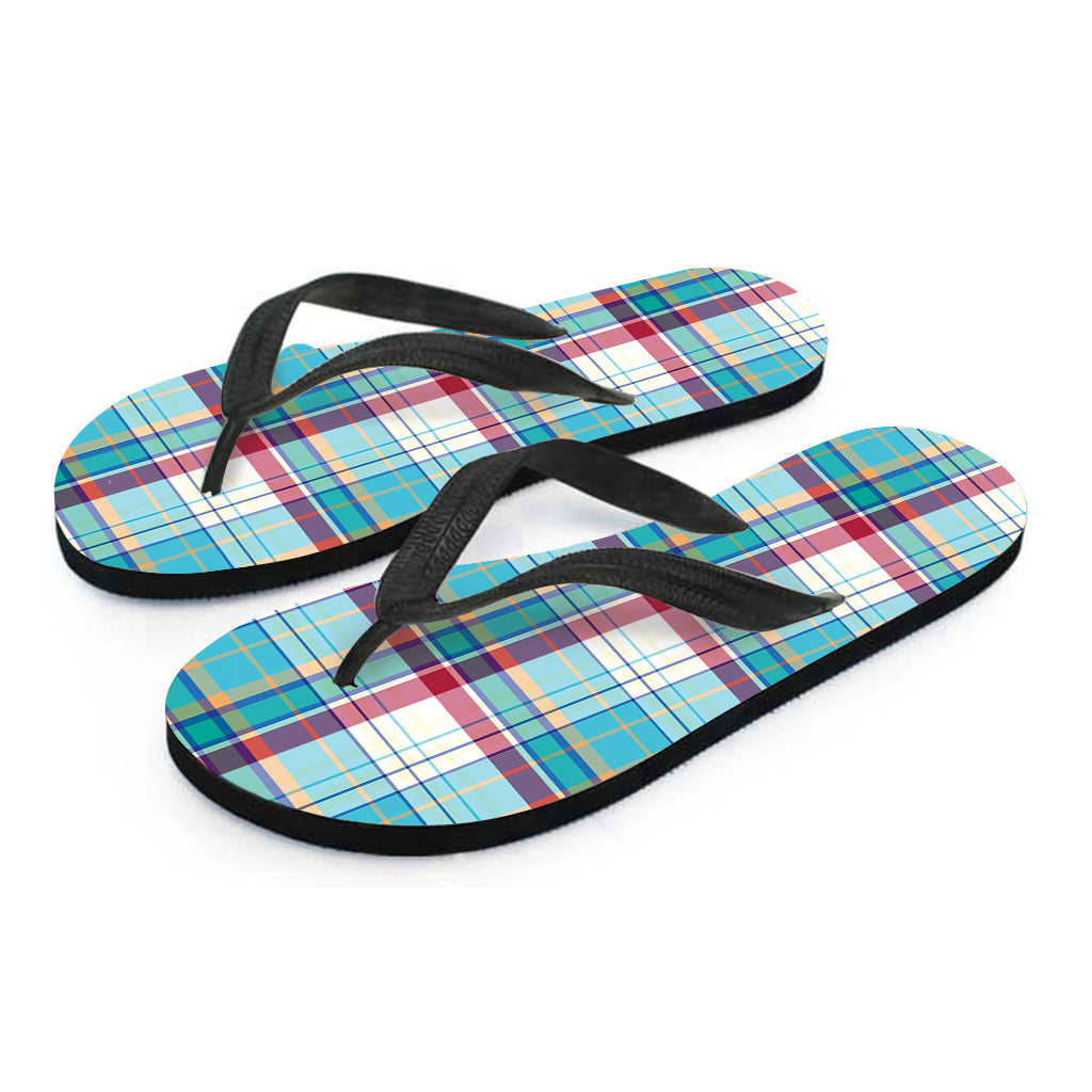 Blue and Red Madras Pattern Hawaiian Flip Flops: The Perfect Touch to Your Hawaiian Outfit - 2