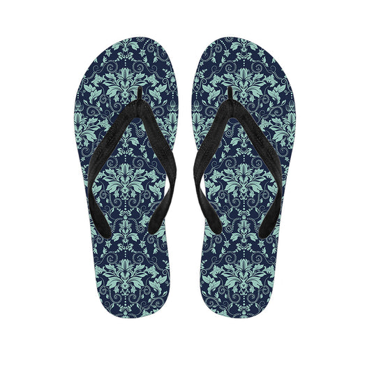 Blue and Teal Damask Hawaiian Flip Flops: The Perfect Accessory for Your Tropical Outfit - 1