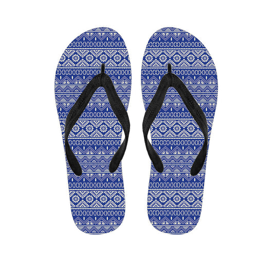 Blue and White Hawaiian Print Flip Flops - Complete Your Island Outfit - 1