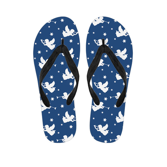 Blue and White Angel Pattern Print Hawaiian Flip Flops: Step into Island Style - 1