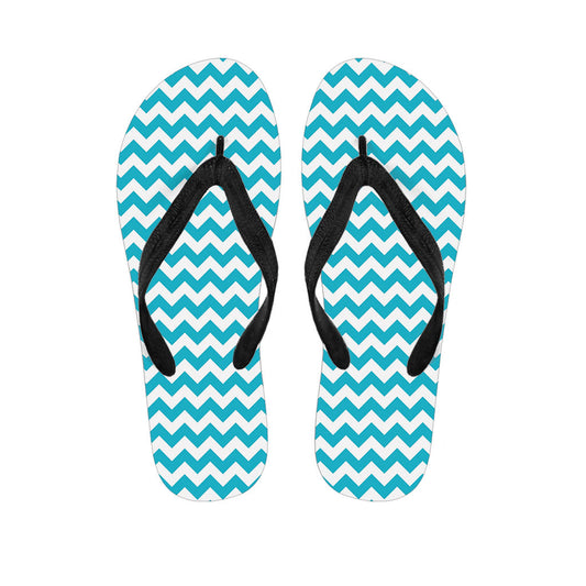 Blue and White Chevron Pattern Hawaiian Flip Flops: The Perfect Addition to Your Tropical Outfit - 1
