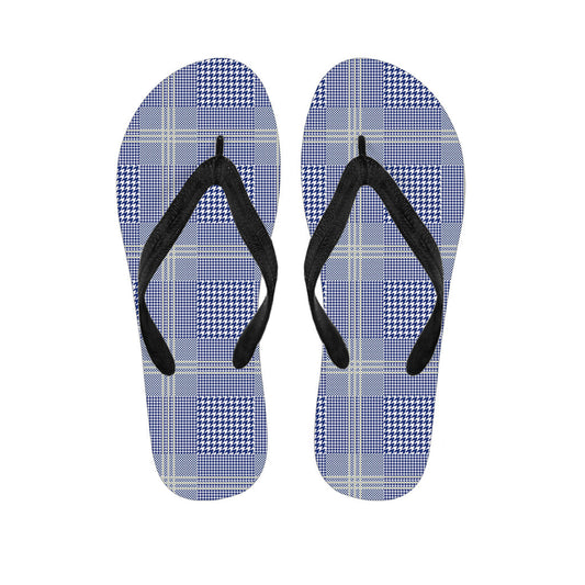 Blue and White Glen Plaid Hawaiian Flip Flops: A Stylish Addition to Your Island Outfit - 1