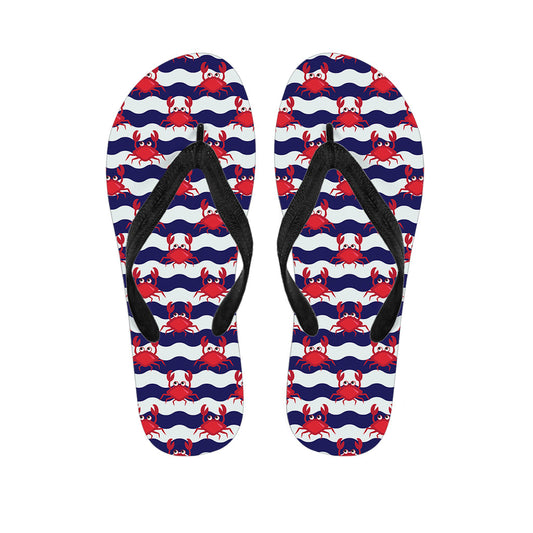 Blue and White Wave Crab Hawaiian Flip Flops: The Perfect Addition to Your Island Outfit - 1