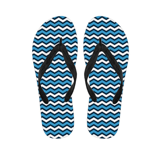 Blue and White Zigzag Pattern Print Flip Flops for the Free-Spirited Hippie - 1