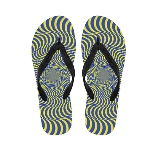Blue and Yellow Illusory Motion Hawaiian Flip Flops: Perfect Addition to Your Hawaiian Outfit - 1