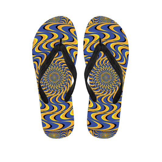 Blue and Yellow Hawaiian Motion Illusion Flip Flops: Perfect for Your Tropical Outfit - 1