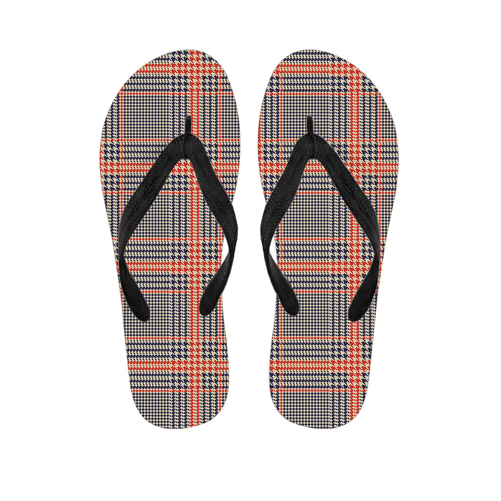 Blue, Beige, and Orange Glen Plaid Hawaiian Flip Flops - 1