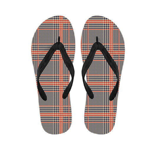 Blue, Beige, and Orange Glen Plaid Hawaiian Flip Flops - 1