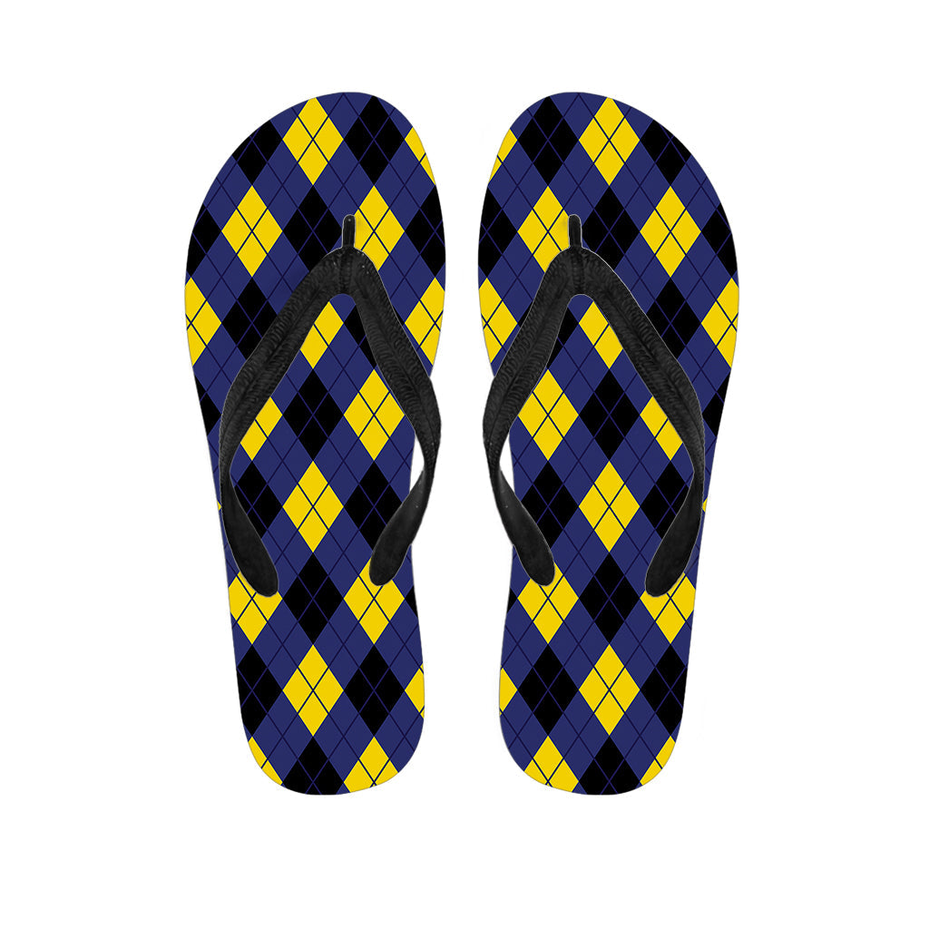 Blue, Black, and Yellow Argyle Print Hawaiian Flip-Flop Ensemble - 1