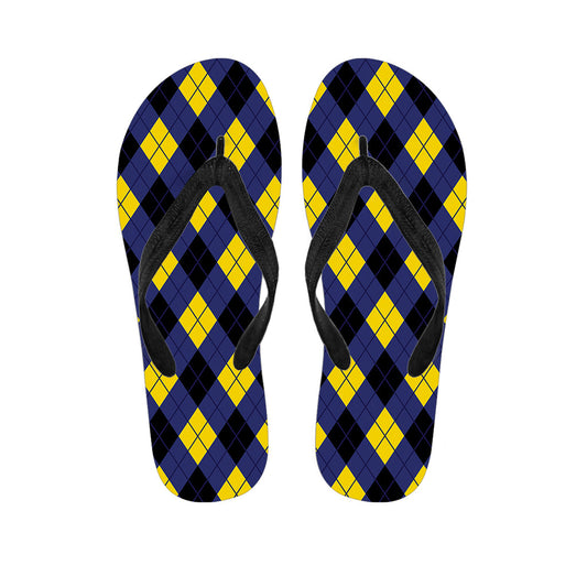 Blue, Black, and Yellow Argyle Print Hawaiian Flip-Flop Ensemble - 1