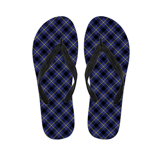 Tropical Bliss: Blue, Black, and Yellow Plaid Hawaiian Flip Flops - 1