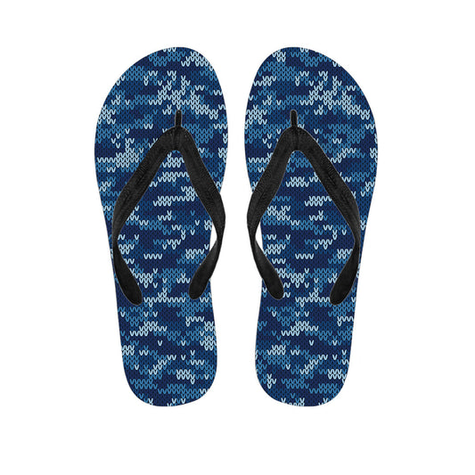 Blue Camouflage Knitted Pattern Print Hawaiian Flip Flops - 1