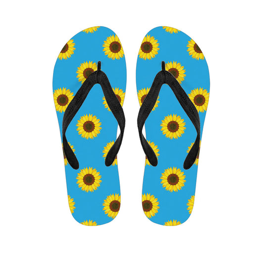 Blue Sunflower Print Hawaiian Flip Flops: The Perfect Tropical Touch for Your Outfit - 1