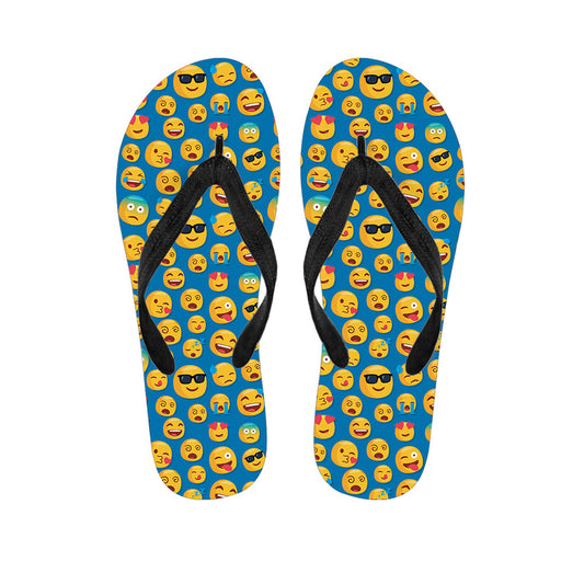 Blue Emoji Pattern Hawaiian Flip Flops: Complete Your Island Look! - 1