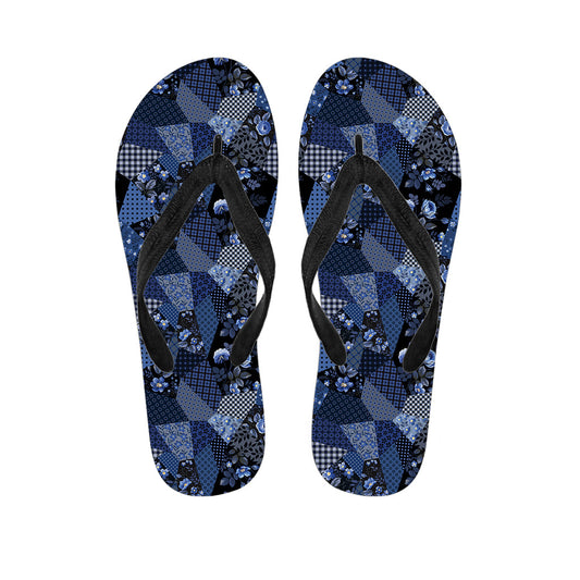 Blue Flower Patchwork Hawaiian Flip Flops: Complete Your Hawaiian Outfit in Style - 1