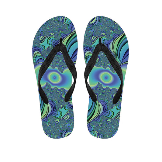 Blue Fractal Print Hawaiian Flip Flops: Step into Summer Style - 1