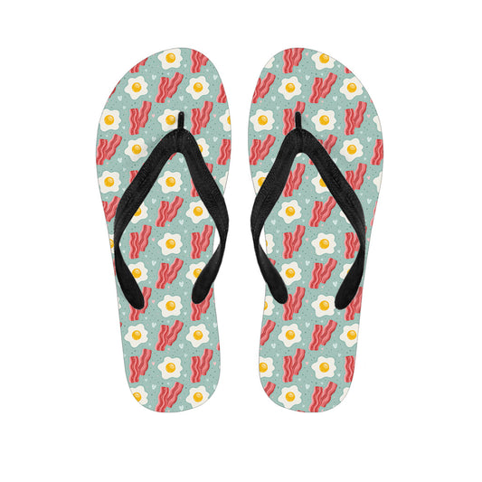 Kick it in Hippie Style with Blue Fried Egg and Bacon Pattern Flip Flops - 1