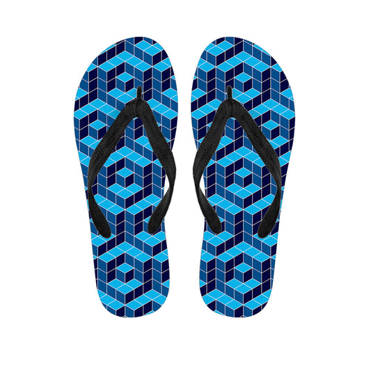 Blue Geometric Cube Hawaiian Flip Flops - A Stylish Addition to Your Island Outfit - 1