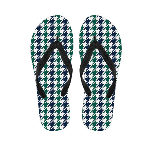 Blue, Green, and White Houndstooth Print Hawaiian Flip Flops: Step into Island Style - 1