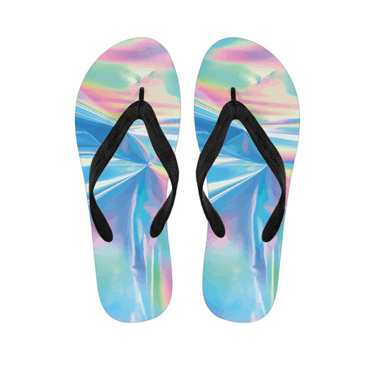 Blue Holographic Paradise: Hawaiian Flip Flops with Style - 1