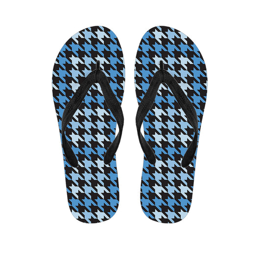 Blue Houndstooth Hawaiian Print Flip Flops: Stylish Island Attire - 1