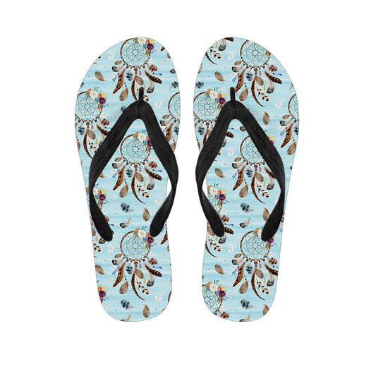 Blue Indian Dream Catcher Pattern Hawaiian Flip Flops Outfit - 1