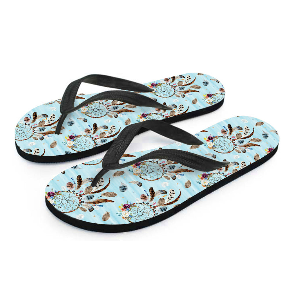 Blue Indian Dream Catcher Pattern Hawaiian Flip Flops Outfit - 2