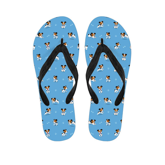 Tropical Paws: Blue Jack Russell Terrier Pattern Hawaiian Flip Flops - 1