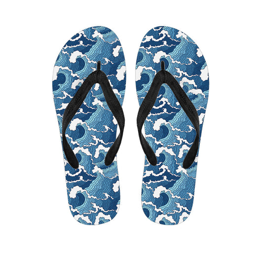 Blue Japanese Wave Pattern Hawaiian Flip Flops - 1