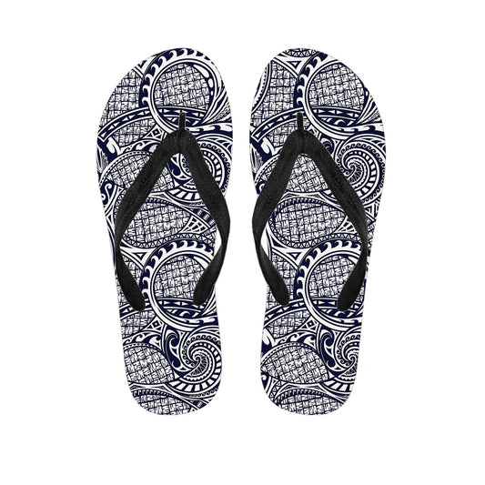 Blue Maori Polynesian Tribal Print Hawaiian Flip Flops - The Perfect Addition to Your Island Outfit! - 1