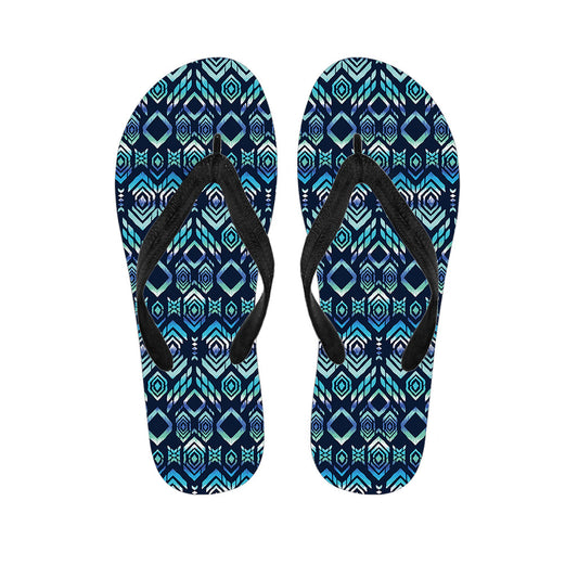 Blue Native Aztec Tribal Pattern Hawaiian Outfit with Matching Flip Flops - 1