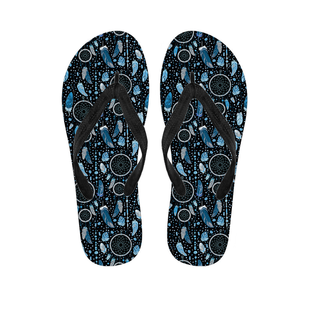 Step into the Bohemian Life with Blue Native Dream Catcher Pattern Flip Flops for Hippies - 1