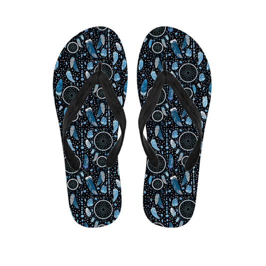 Step into the Bohemian Life with Blue Native Dream Catcher Pattern Flip Flops for Hippies - 1