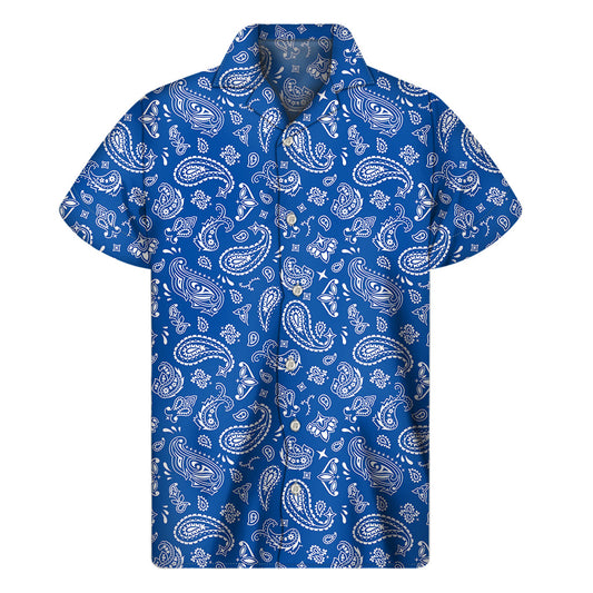 Blue Paisley Bandana Print Hawaiian Short Sleeve Shirt - Perfect for Island Style - 1
