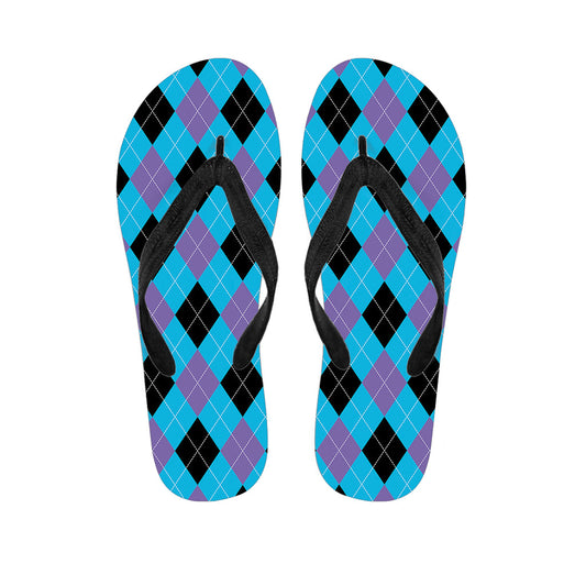 Blue, Purple, and Black Argyle Print Hawaiian Flip Flops - Get Your Island Style On - 1