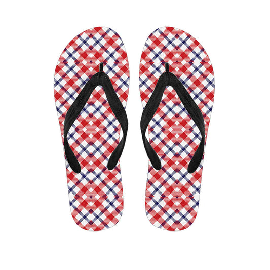 Blue, Red, and White Plaid Hawaiian Flip Flops - Perfect for Your Island Outfit - 1