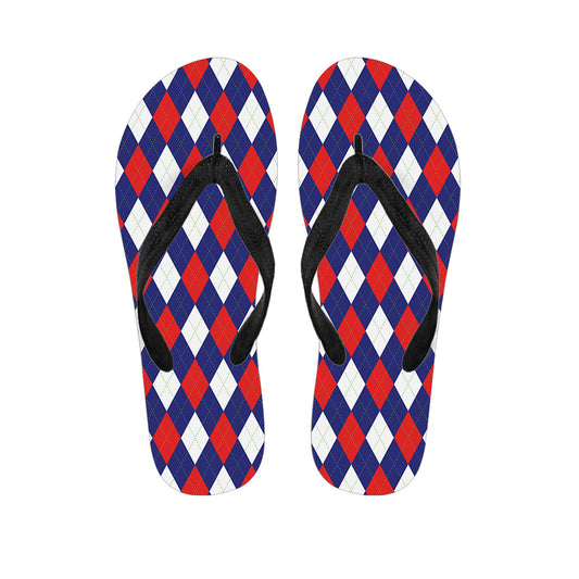 Blue, Red, and White Argyle Pattern Hawaiian Flip Flops - Complete Your Hawaiian Outfit! - 1
