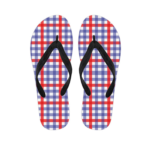 Island Style: Blue, Red, and White Check Pattern Hawaiian Flip Flops - 1