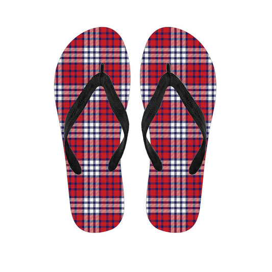 Blue, Red, and White USA Plaid Hawaiian Flip Flops: Perfect for Your Island Outfit! - 1