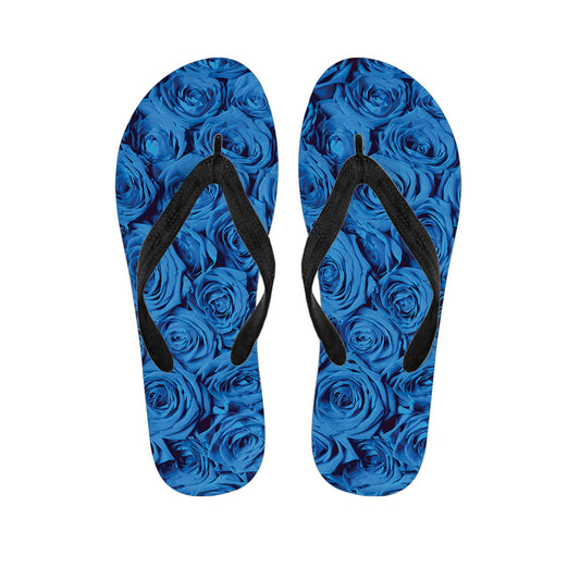 Blue Rose Print Hawaiian Outfit with Matching Flip Flops - 1