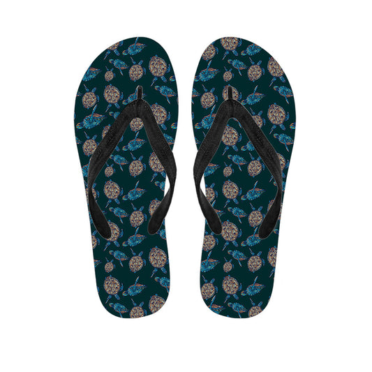 Sea Turtle Print Hawaiian Outfit with Matching Flip Flops - 1