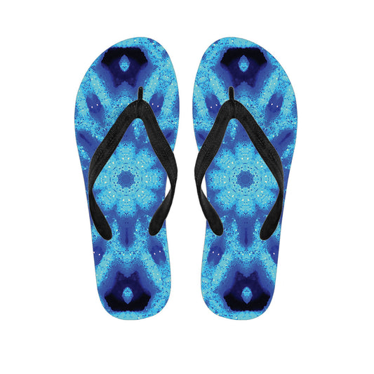 Blue Snowflake Kaleidoscope Print Hawaiian Flip Flops: The Perfect Addition to Your Hawaiian Outfit! - 1
